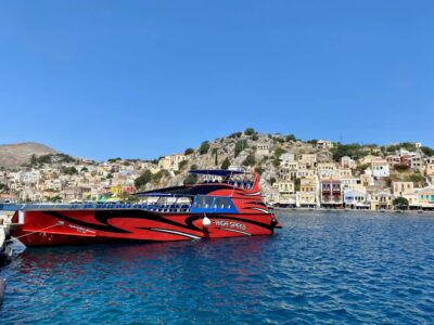 Boat transfer to symi with swimming stop rhodes sea lines2