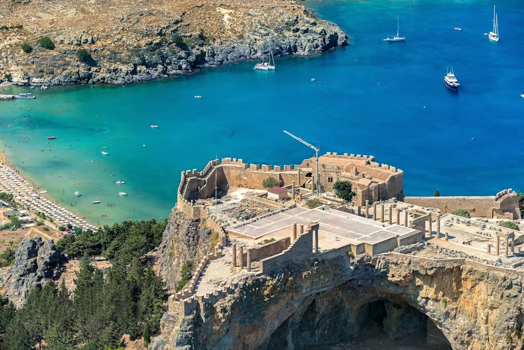 Cruise to lindos with swimming stop in anthony quinns bay manos going rhodes