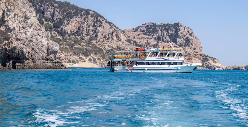 Swimming boat trip along the east coast incl afandou caves manos going rhodes